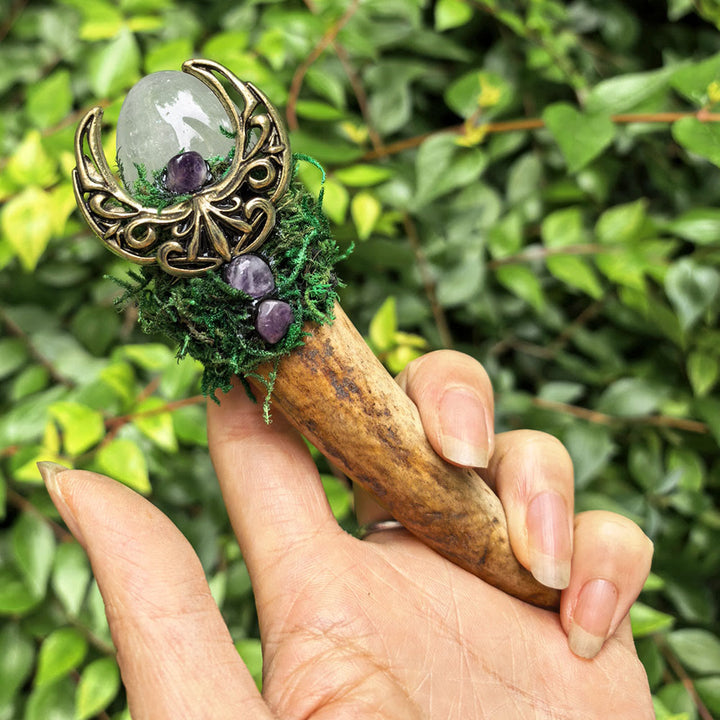 Olivenorma Antler Triple Moon Decor Natural Crystal Wand - Clear Quartz - image 6