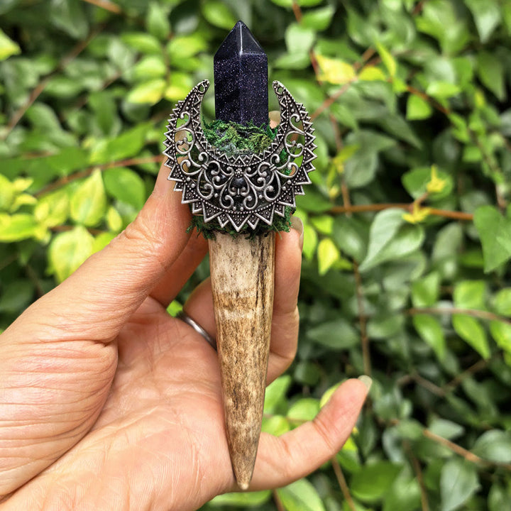 Olivenorma Antler Triple Moon Decor Natural Crystal Wand - Blue Sandstone - image 5