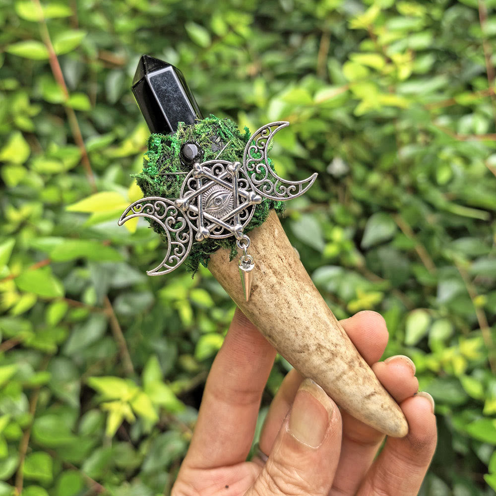 Olivenorma Antler Triple Moon Decor Natural Crystal Wand - Obsidian - image 8