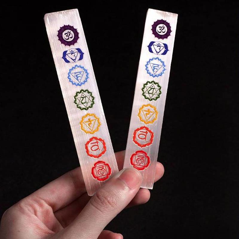 Olivenorma Colorful Chakra Engraved Selenite Crystal Wand - image 4