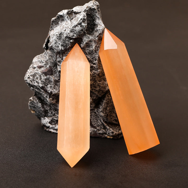 Olivenorma Single Point Hexagonal Orange Selenite Crystal Wand Tower - image 3
