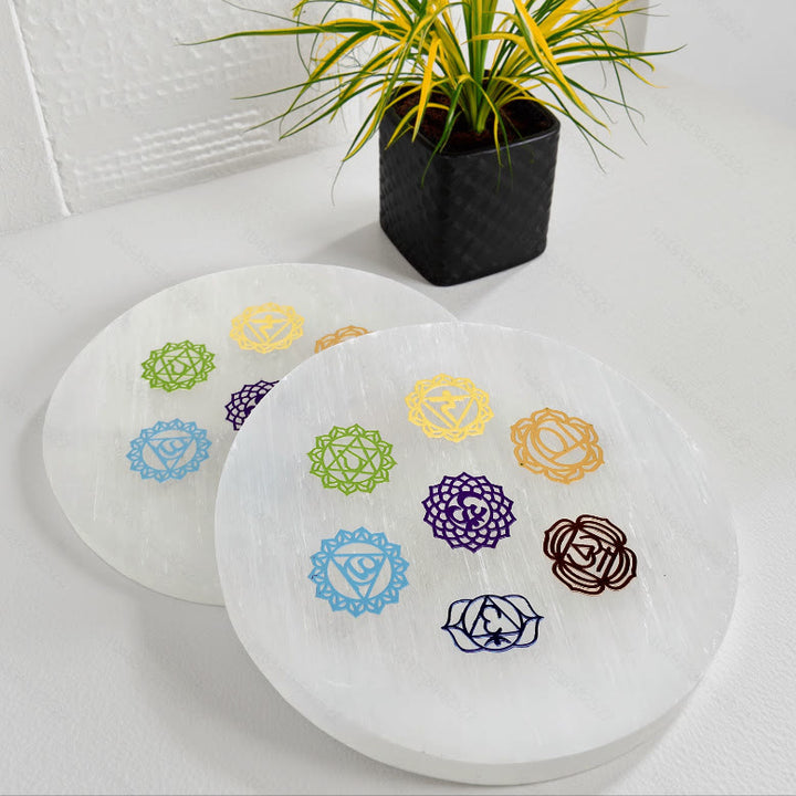 Olivenorma 7 Chakra Symbols Engraved Selenite Charging Plate - image 4