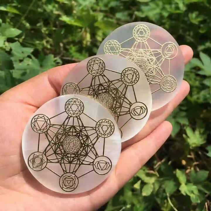 Olivenorma Metatron Cube 7 Chakra Engraved Selenite Charging Plate - image 3