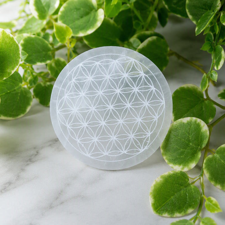 Olivenorma Flower of Life Engraved Selenite Charging Plate - Flower of Life - image 0