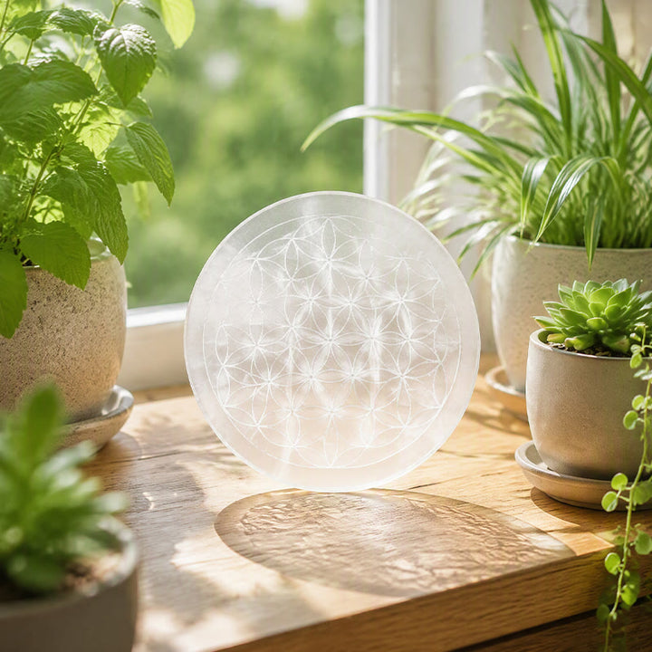 Olivenorma Flower of Life Engraved Selenite Charging Plate - image 3