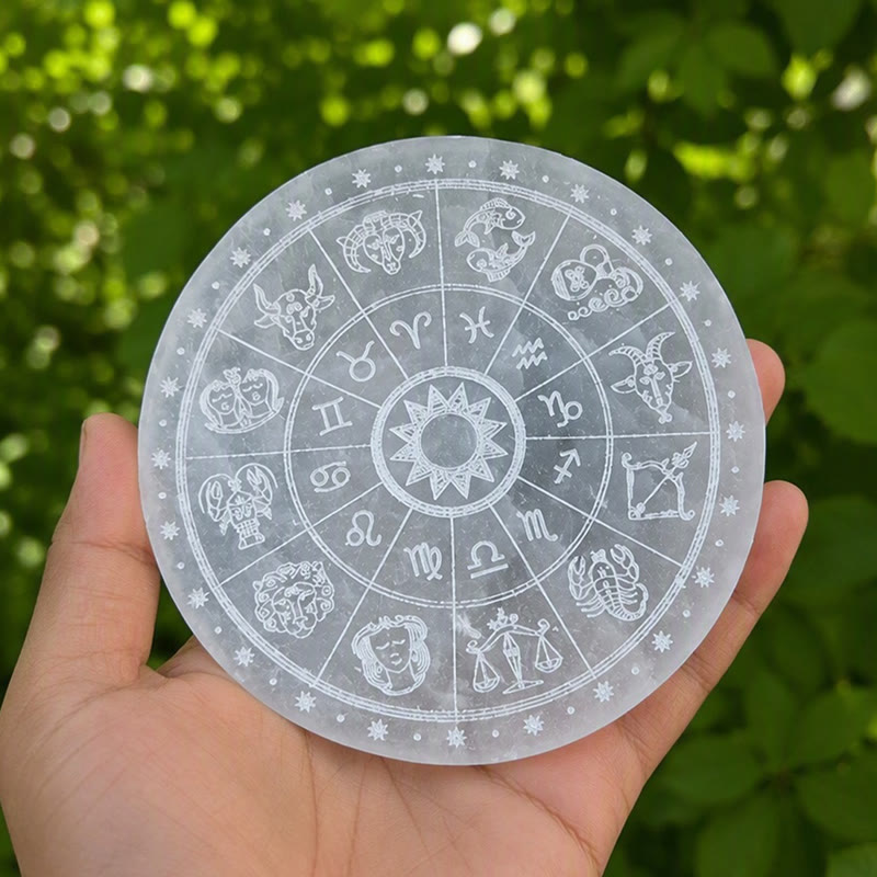 Olivenorma Zodiac Wheel Engraved Selenite Charging Plate - image 1