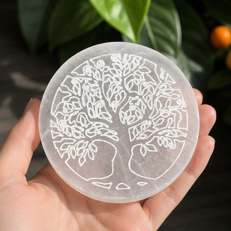 Olivenorma Tree of Life Engraved Selenite Charging Plate - Tree of Life - image 0
