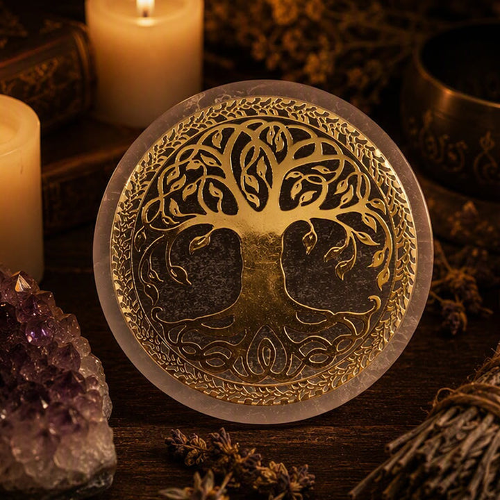 Olivenorma Golden Tree of Life Symbol Selenite Charging Plate - image 4
