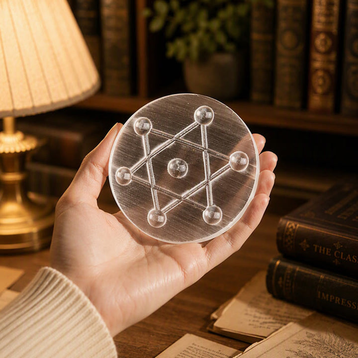 Olivenorma Seven Star Grid Engraved Selenite Charging Plate - image 4