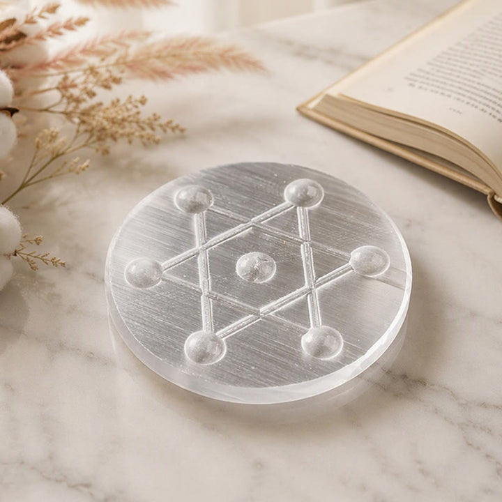 Olivenorma Seven Star Grid Engraved Selenite Charging Plate - 10*10cm /3.94*3.94 inch - image 0