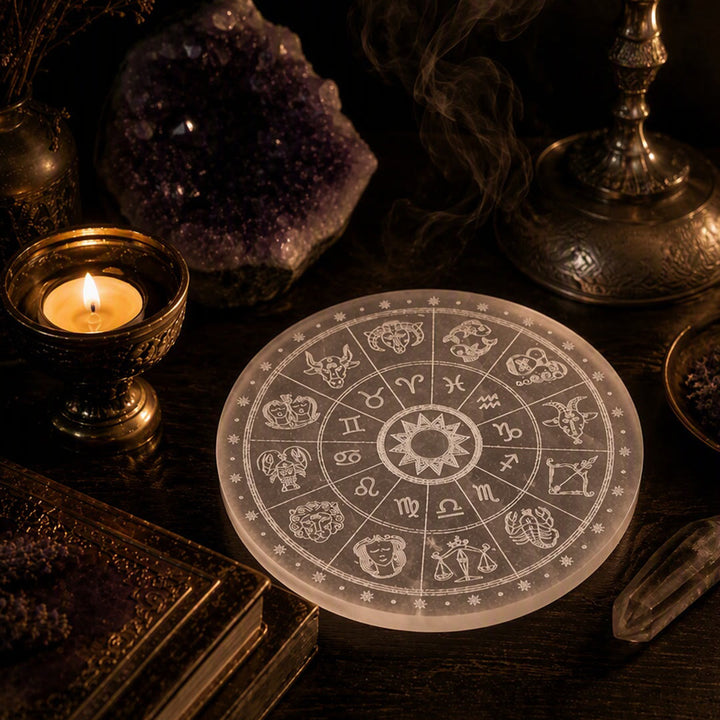 Olivenorma Zodiac Wheel Engraved Selenite Charging Plate - image 4