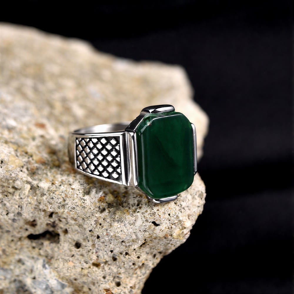 FREE Today: Elegant Men Strength Vintage Minimalism Stainless Steel Ring - Green Agate - US 13 - image 10