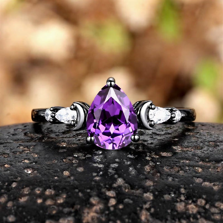 FREE Today: Black Gold Pear Cut Purple Zircon Engagement 2Pcs Ring Set - image 3