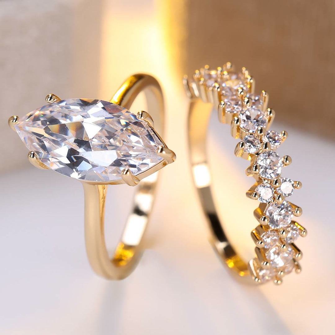 FREE Today: 2pcs Black Color Marquise Cut Black Stone Wedding Ring Set - image 8