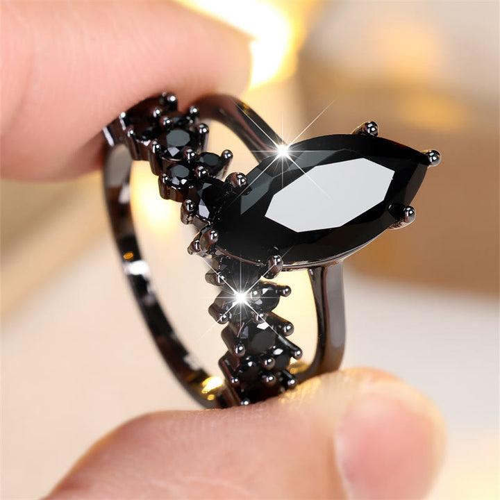FREE Today: 2pcs Black Color Marquise Cut Black Stone Wedding Ring Set - image 1
