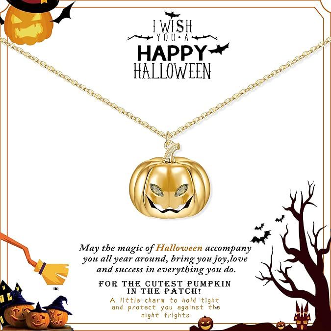 FREE Today: Spooky Halloween Gold Filled 3D Pumpkin Necklace With Card - Pale Yellow - image 11