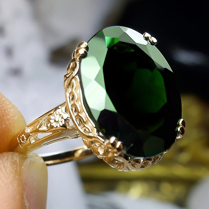 FREE Today: Vintage-Inspired Oval Green Synthetic Gemstone Women's Anniversary Ring - image 2