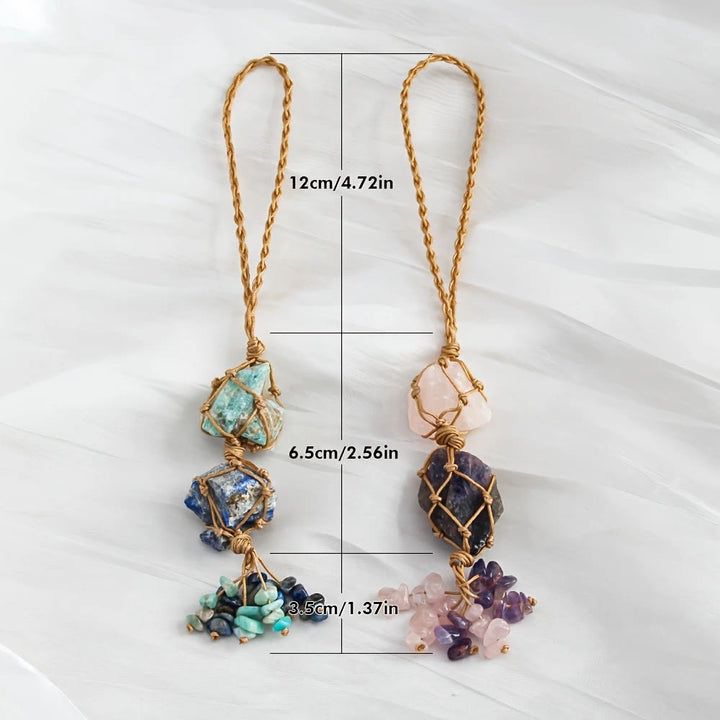 Olivenorma Hand Woven Net Pouch Pendant Raw Natural Crystal Healing Energy Car Accessory Bag Charm Ornament - image 9