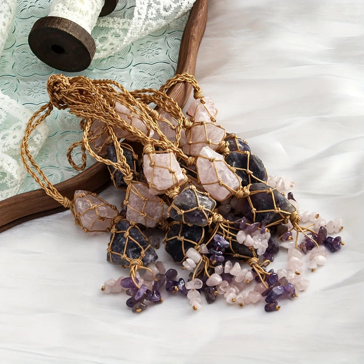 Olivenorma Hand Woven Net Pouch Pendant Raw Natural Crystal Healing Energy Car Accessory Bag Charm Ornament - image 7