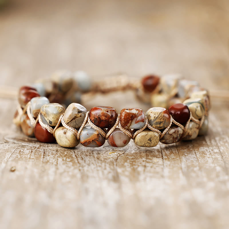 Olivenorma Emperor Stone Bohemian Bead Weave Blessing Symbol Bracelet - Earth Tone - image 1