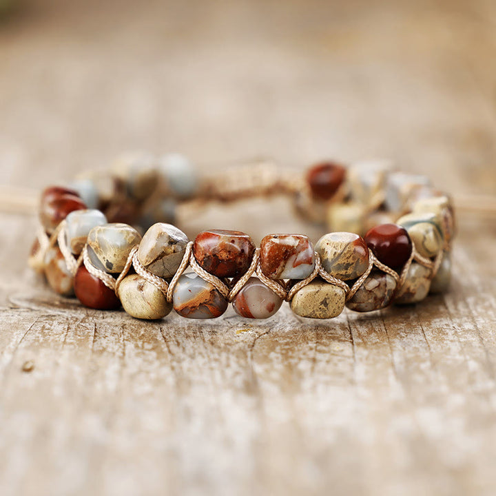Olivenorma Emperor Stone Bohemian Bead Weave Blessing Symbol Bracelet - Earth Tone - image 1