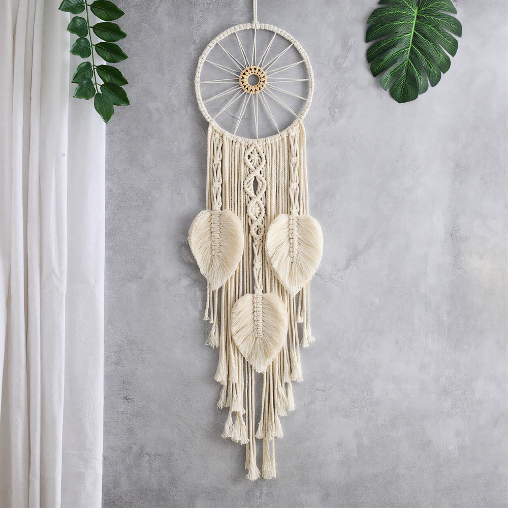 Olivenorma Cotton Cord Macrame Leaves Tassels Bohemian Nature Symbol Dream Catcher - Beige - image 3