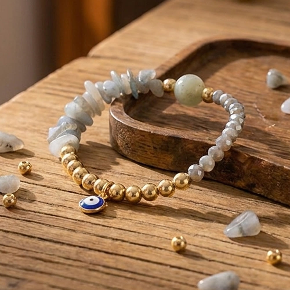 Olivenorma Crystal Chip Evil‑Eye‑Design Charm Symbol Bracelet - Labradorite - image 9
