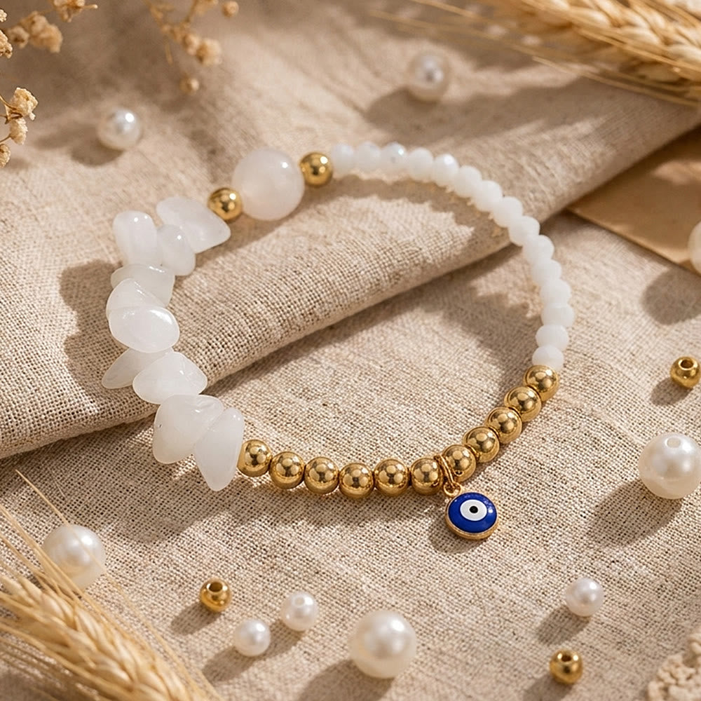 Olivenorma Crystal Chip Evil‑Eye‑Design Charm Symbol Bracelet - White Jade - image 5