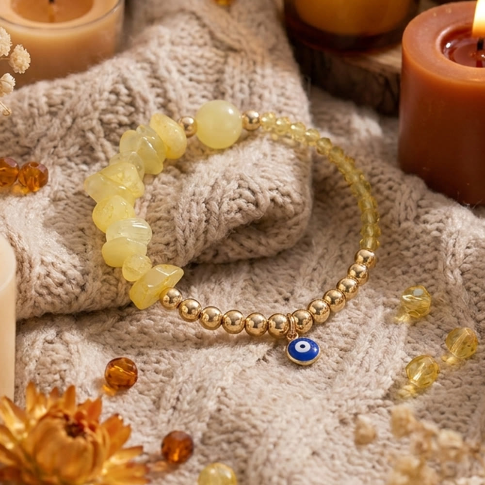 Olivenorma Crystal Chip Evil‑Eye‑Design Charm Symbol Bracelet - Citrine - image 21