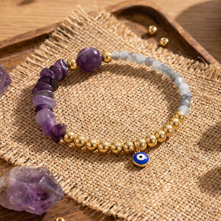 Olivenorma Crystal Chip Evil‑Eye‑Design Charm Symbol Bracelet - Amethyst - image 17