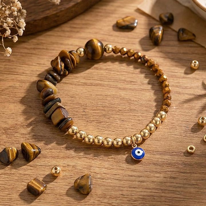 Olivenorma Crystal Chip Evil‑Eye‑Design Charm Symbol Bracelet - Tiger's Eye - image 45