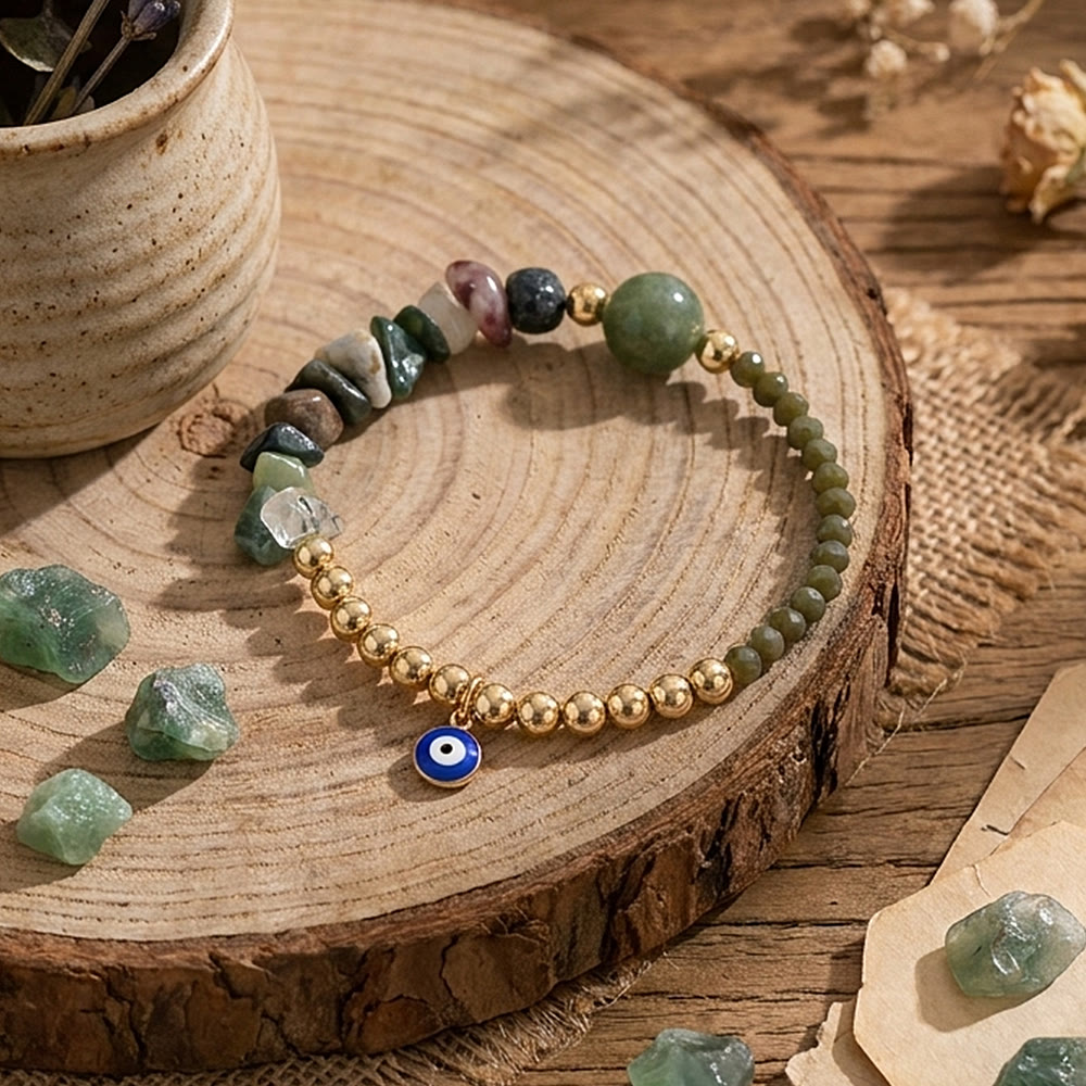 Olivenorma Crystal Chip Evil‑Eye‑Design Charm Symbol Bracelet - Indian Agate - image 37