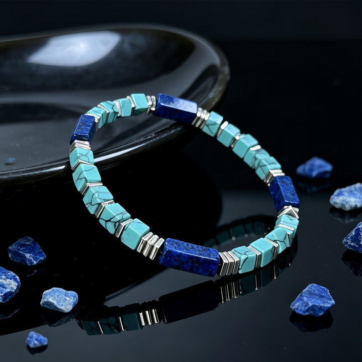 FREE Today: Natural Textured Turquoise Lapis Lazuli Square Tube Beaded Bracelet Attract Wealth Abundance Prosperity - image 4