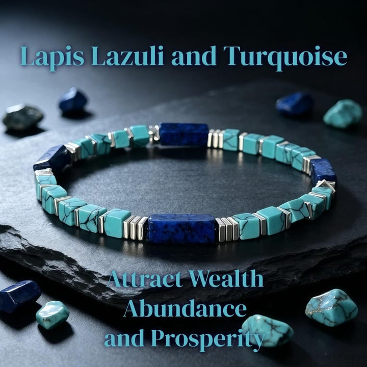 Olivenorma Natural Textured Turquoise Lapis Lazuli Square Tube Beaded Bracelet Attract Wealth Abundance Prosperity - image 9