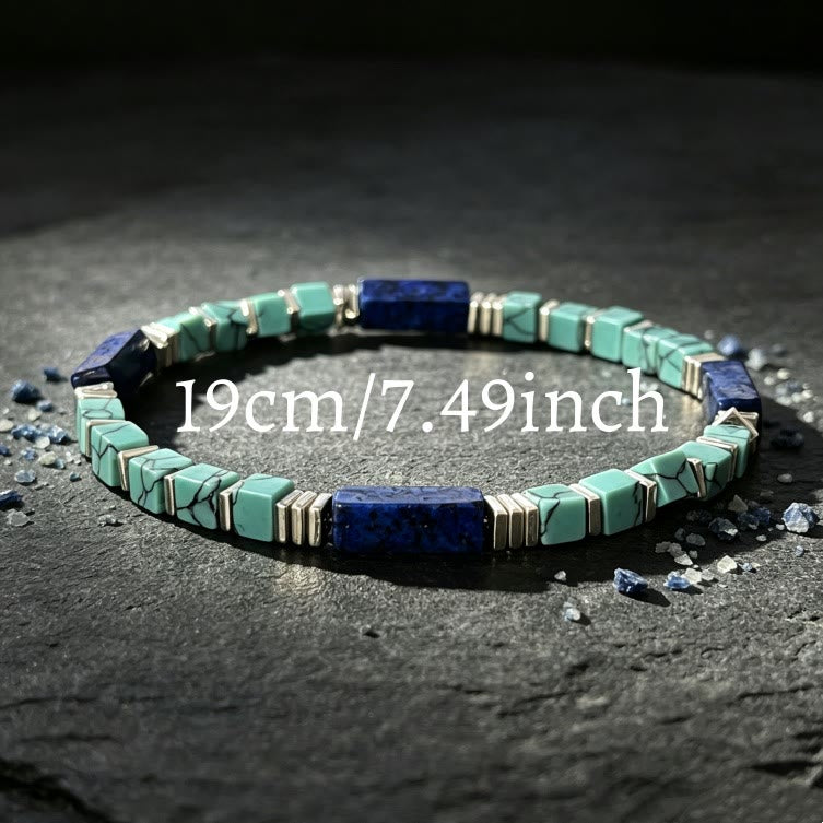 Olivenorma Natural Textured Turquoise Lapis Lazuli Square Tube Beaded Bracelet Attract Wealth Abundance Prosperity - image 8