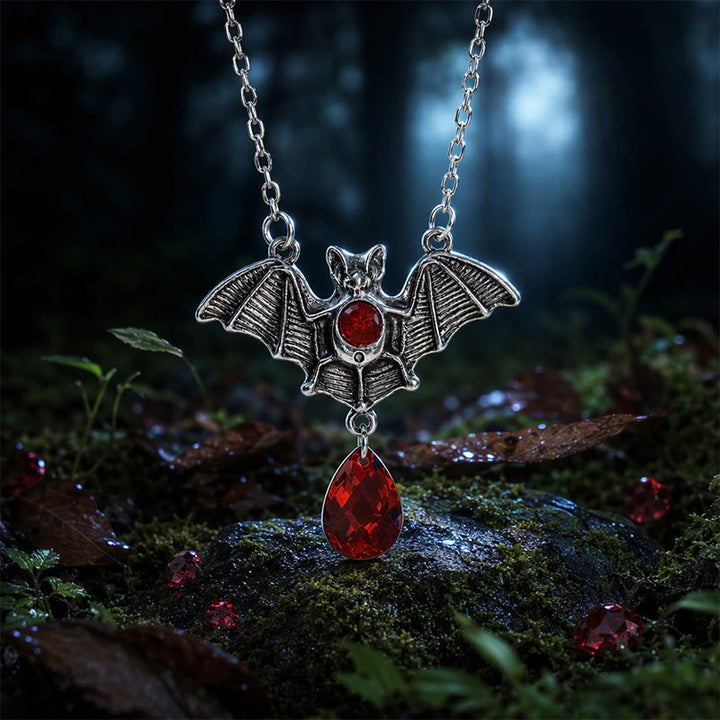 FREE Today: Vintage Metal Bat Choker Pendant Necklace Halloween Witchy Jewelry Day of the Dead - Bat & Red Zircon - image 0