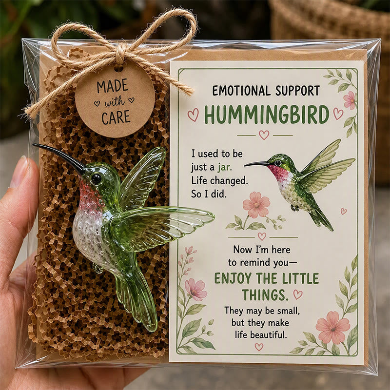 FREE Today: Emotional Support Acrylic Animal Gift, Recycled Glass Style Pocket Hug Figurine with Encouragement Card & Gift Box - Hummingbird - image 2
