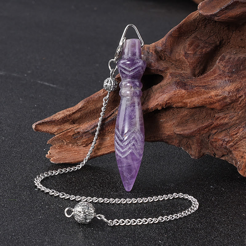 Olivenorma Crystal Carved Spear‑Tip Design Spiritual Symbol Pendulum - Amethyst - image 0