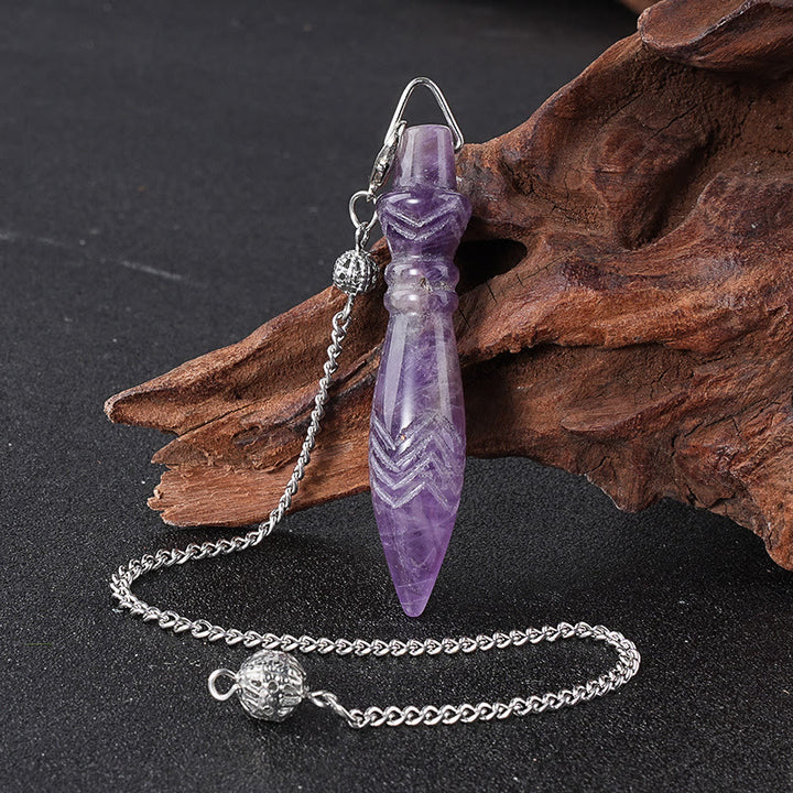 Olivenorma Crystal Carved Spear‑Tip Design Spiritual Symbol Pendulum - Amethyst - image 0