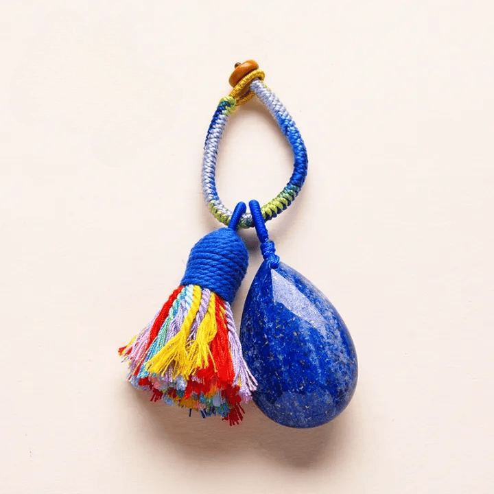Olivenorma Natural Crystal Teardrop Tassel Handwoven Blessing Protection Keychain - Lapis Lazuli - image 14