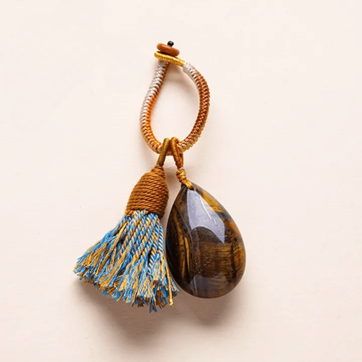 Olivenorma Natural Crystal Teardrop Tassel Handwoven Blessing Protection Keychain - Tiger Eye - image 12