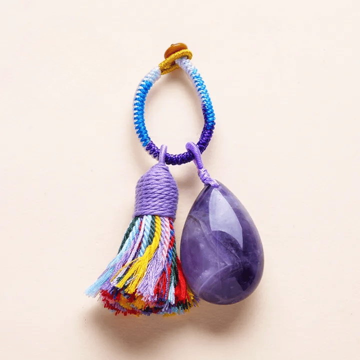 Olivenorma Natural Crystal Teardrop Tassel Handwoven Blessing Protection Keychain - Amethyst - image 16