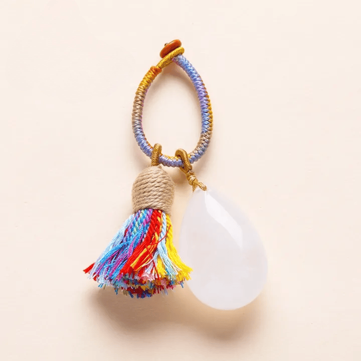 Olivenorma Natural Crystal Teardrop Tassel Handwoven Blessing Protection Keychain - Clear Quartz - image 6
