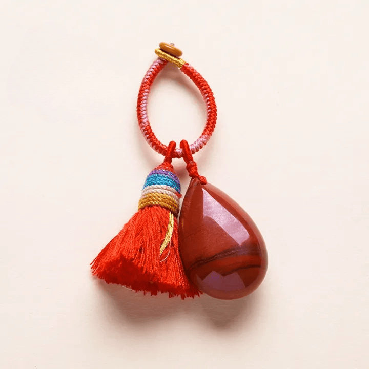 Olivenorma Natural Crystal Teardrop Tassel Handwoven Blessing Protection Keychain - Red Jasper - image 8
