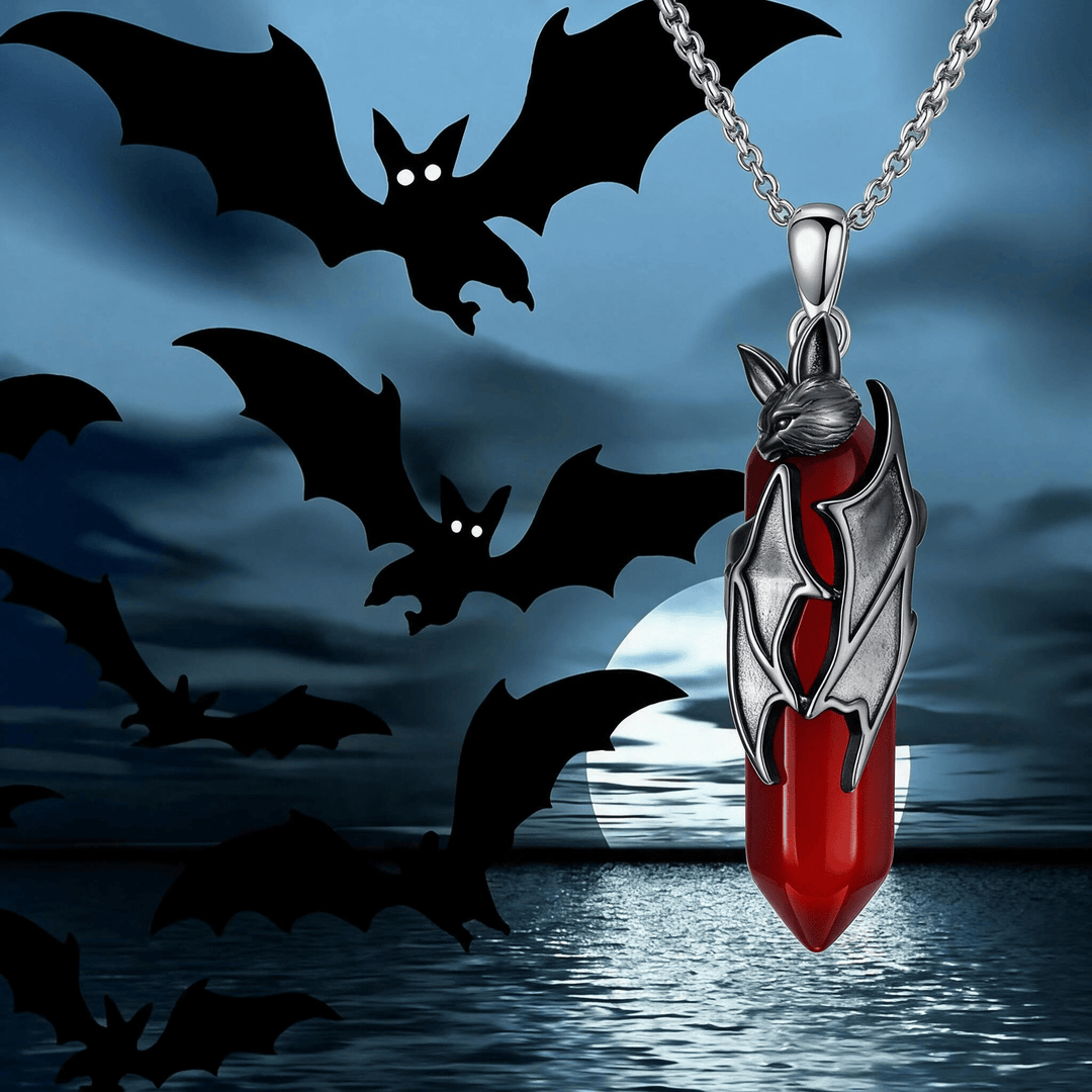 FREE Today: Gothic Vampire Bat Red Quartz Hexagonal Pendant Necklace Halloween Cosplay Jewelry - Vampire Bat & Red Quartz - image 0