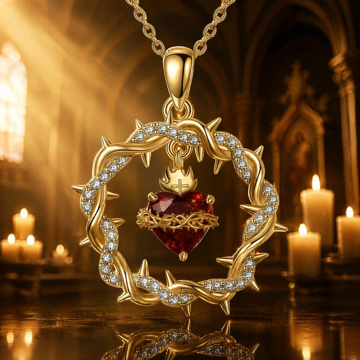 FREE Today: Crown of Thorns Necklace for Women Sacred Heart Jesus Pendant - Golden - image 9