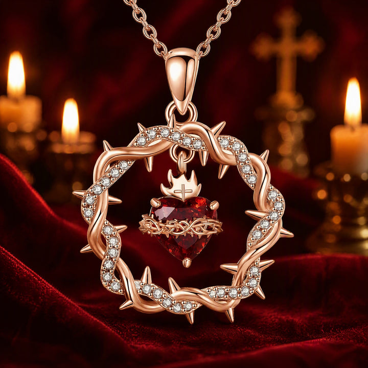 FREE Today: Crown of Thorns Necklace for Women Sacred Heart Jesus Pendant - Rose Gold - image 0