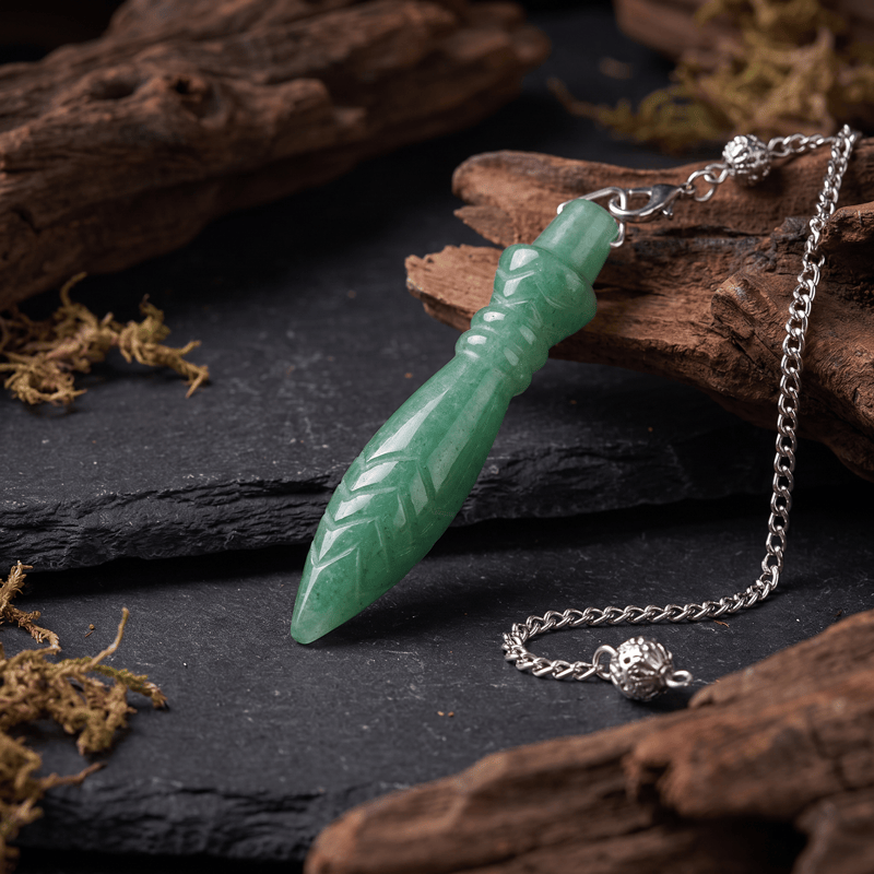 Olivenorma Crystal Carved Spear‑Tip Design Spiritual Symbol Pendulum - Green Aventurine - image 6