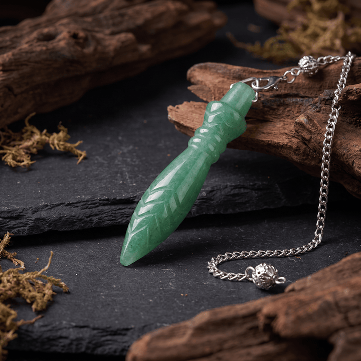 Olivenorma Crystal Carved Spear‑Tip Design Spiritual Symbol Pendulum - Green Aventurine - image 6
