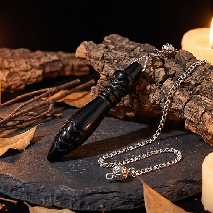 Olivenorma Crystal Carved Spear‑Tip Design Spiritual Symbol Pendulum - Obsidian - image 8